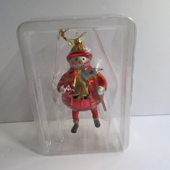 Anthropologie Glass Fireman Snowman Christmas Ornament Glitter Trim 6" - Picture 12 of 13